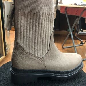 Beige Ankle Boots with Ribbed hi Knit Upper